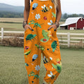 Women's  Funny Farm Bee Art Print Casual 100% Cotton Wide Leg Jumpsuit