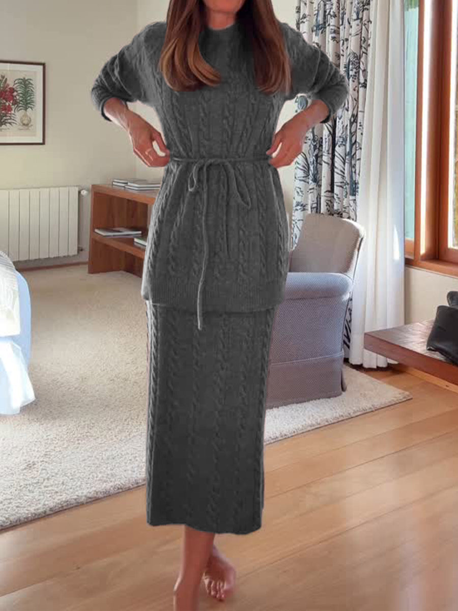 Women's Wool Turtleneck Sweater and Skirt Two-piece Set