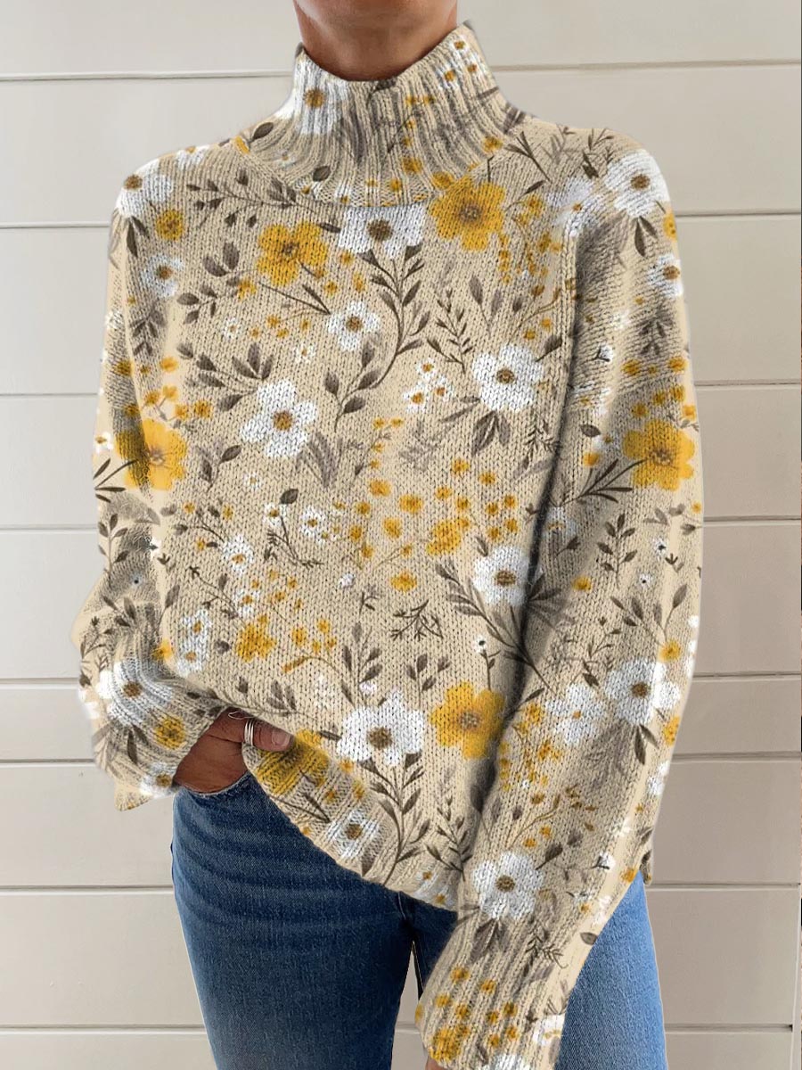 womens-vintage-floral-pattern-art-print-knit-turtleneck-pullover-sweater-vbp2