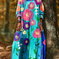 Women's Abstract Colorful Floral Painting Art Print Dress