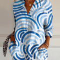 Women's Artistic simple semi-circular hand-painted lines Print Casual Cotton Shirt