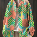 Women's Colorful Geometric Painting Art Print Casual Cotton And Linen Shirt