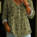 Women's Vintage Floral Pattern Art Print Casual Cotton Linen Shirt