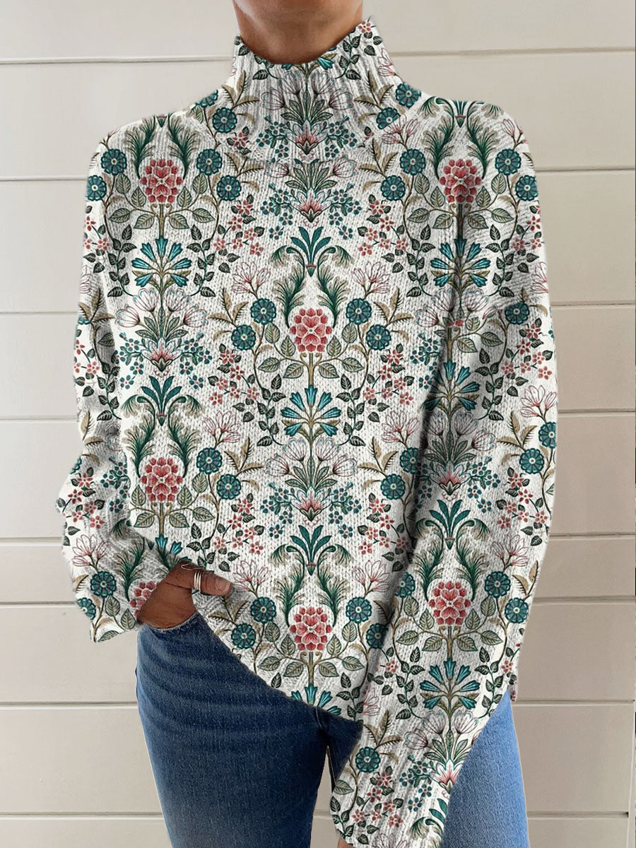 vintage-ethnic-art-flower-print-knit-turtleneck-pullover-sweater