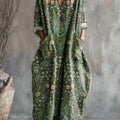 Robe en coton à col en V et poches, imprimée d'un motif floral vintage pour femme 