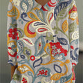 Women's Vintage Flower Art Print Casual Cotton And Linen 3/4 Sleeve Shirt