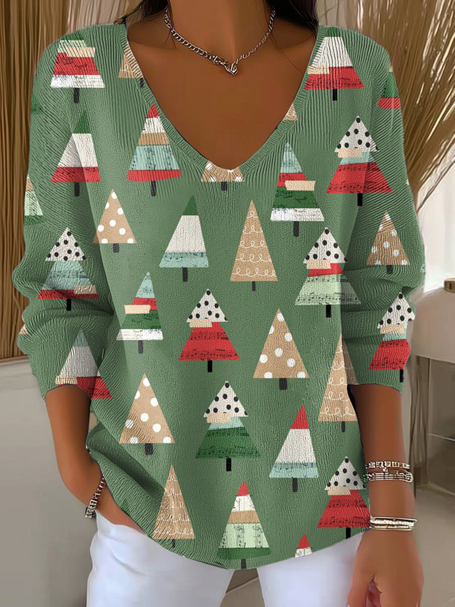 Women's Beautiful And Colorful Winter Christmas Tree Painting Art Print Casual Pullover Sweater