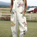 Women's  Funny Dog Art Print Casual 100% Cotton Wide Leg Jumpsuit
