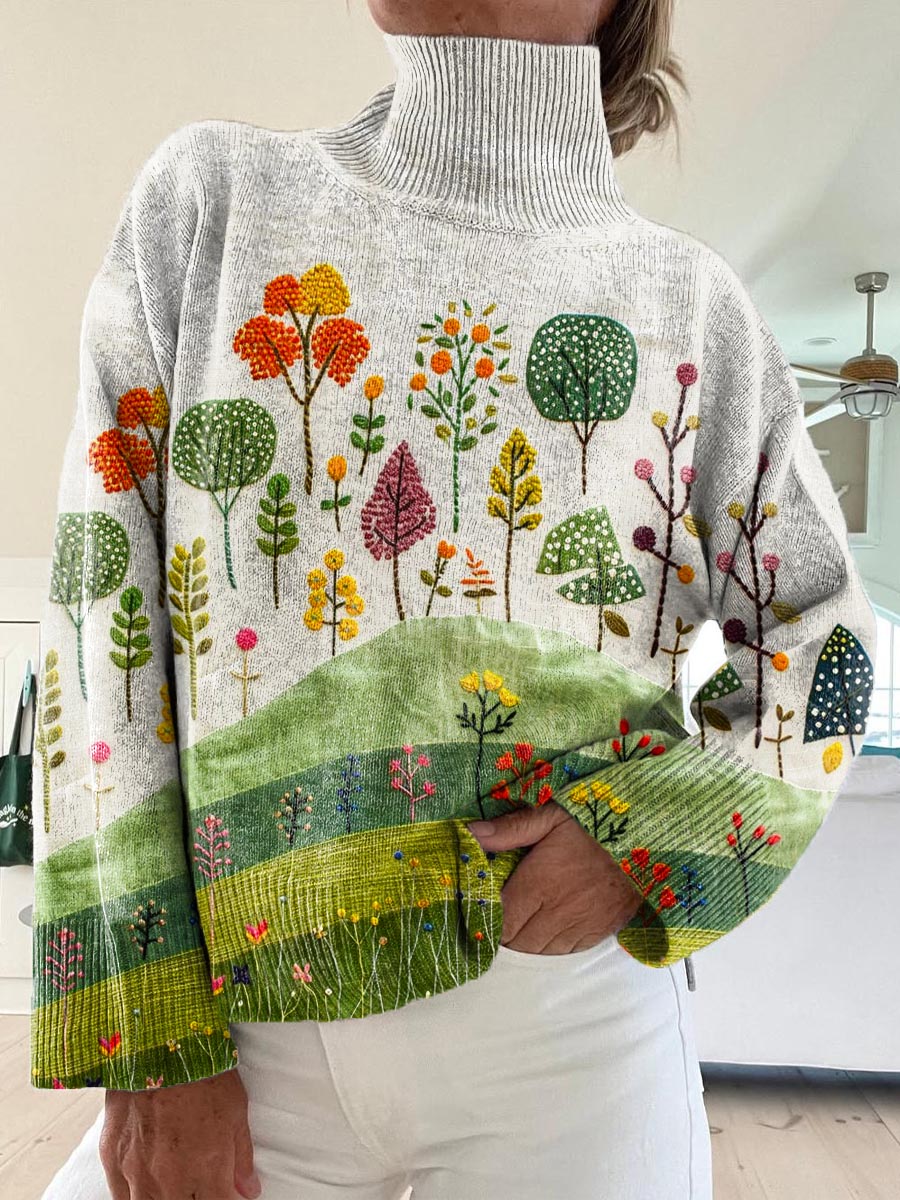 womens-lovely-floral-pattern-art-print-knit-turtleneck-pullover-sweater-6lsq