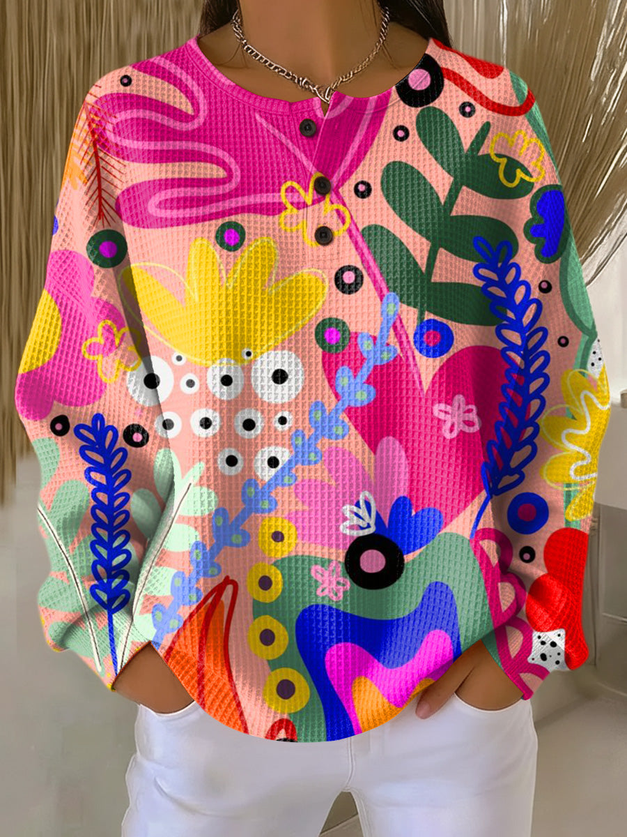 Women's Beautiful Colorful Abstract Leaves Painting Art Print Casual Cotton Sweatshirt