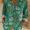 Women's Beautiful Colorful Cute Floral Painting Art Print Casual Cotton Shirt