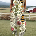 Women's Vintage  Flowers Bees  Art Print Casual 100% Cotton Wide Leg Jumpsuit