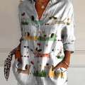 Watercolor Dachshund Dogs Art Printed Women's Casual Cotton Shirt