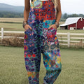 Women's  Patchwork Floral Art Print Casual 100% Cotton Wide Leg Jumpsuit