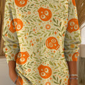 Pull décontracté pour femme avec imprimé artistique vintage de têtes de mort orange d'Halloween