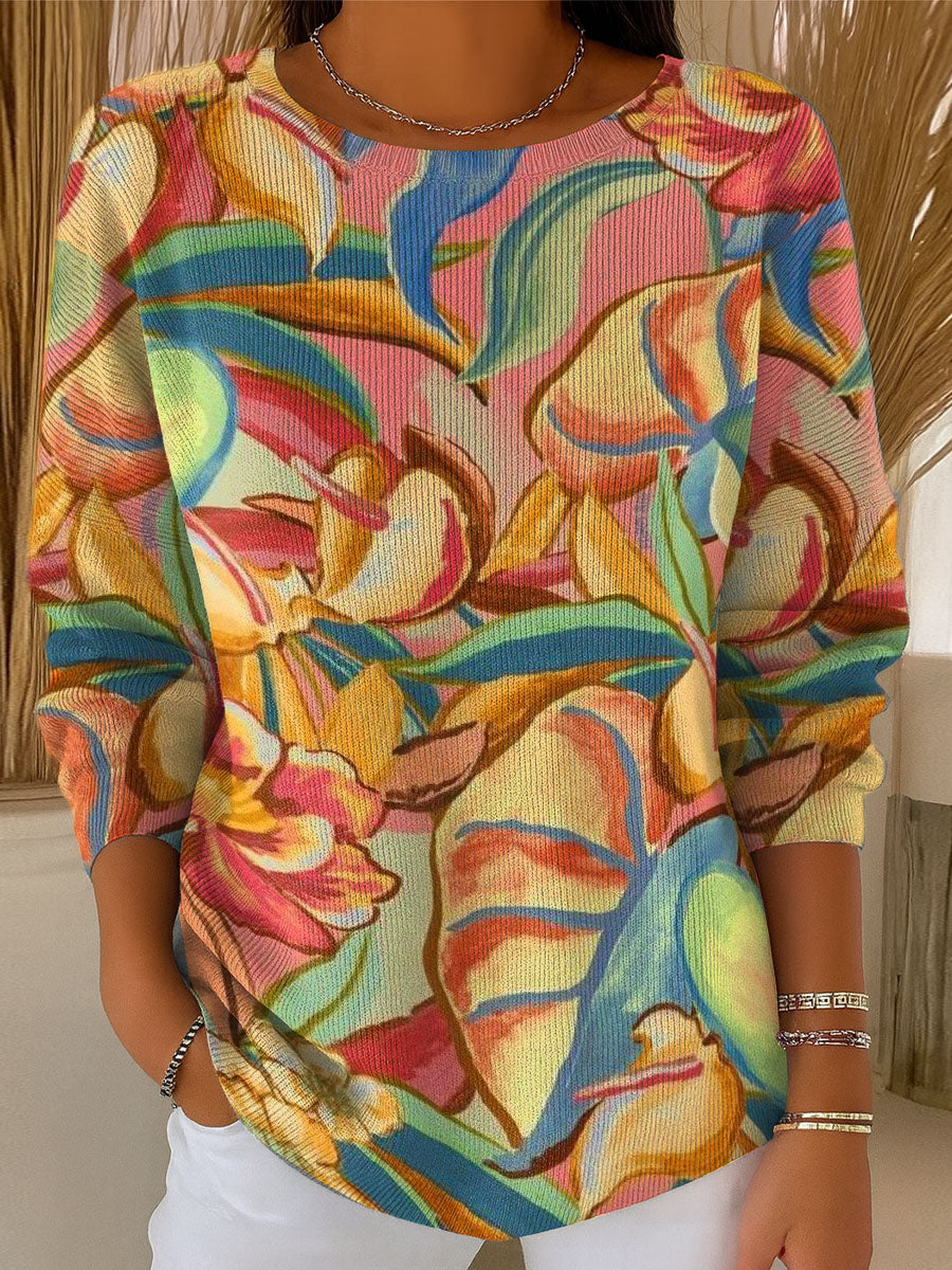 womens-colorful-rafflesia-pattern-casual-pullover-sweater