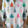 Women's Christmas Colorful Tree Pattern Art Print Buttoned Cardigan Sweater