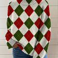 Christmas Color Diamond Check Pattern Print Knit Turtleneck Pullover Sweater