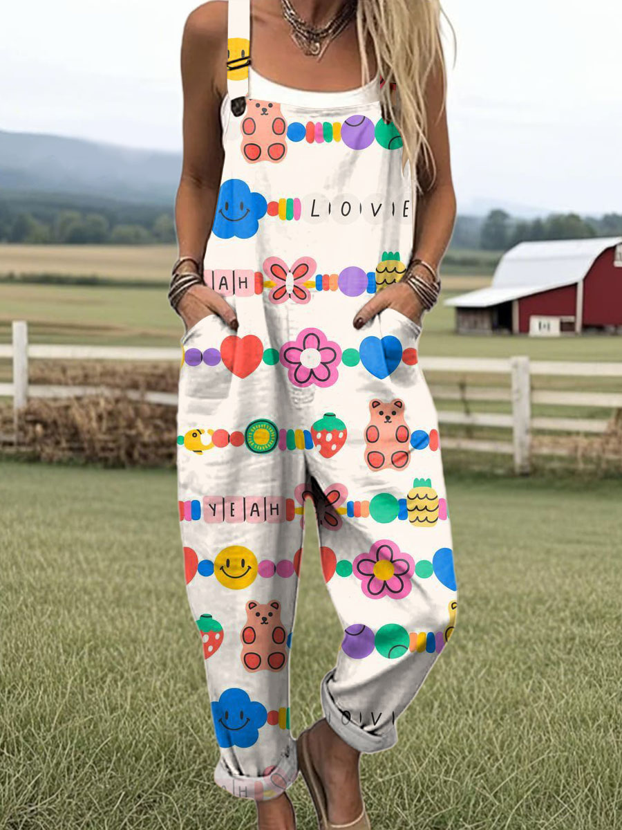 Women's Art Creative Cute Patterns Print Casual 100% Cotton Wide Leg Jumpsuit