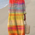 Women's Autumn Gradient Striped Vintage Art Print Dress