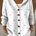 Women's Dashed Grid Printed Casual Hooded Button Sweater