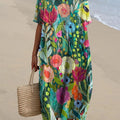 Women's Vintage Lovely Floral Art Print Flowy Dress