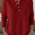 Women's Soft Solid Color Henley Collar Sweater Top