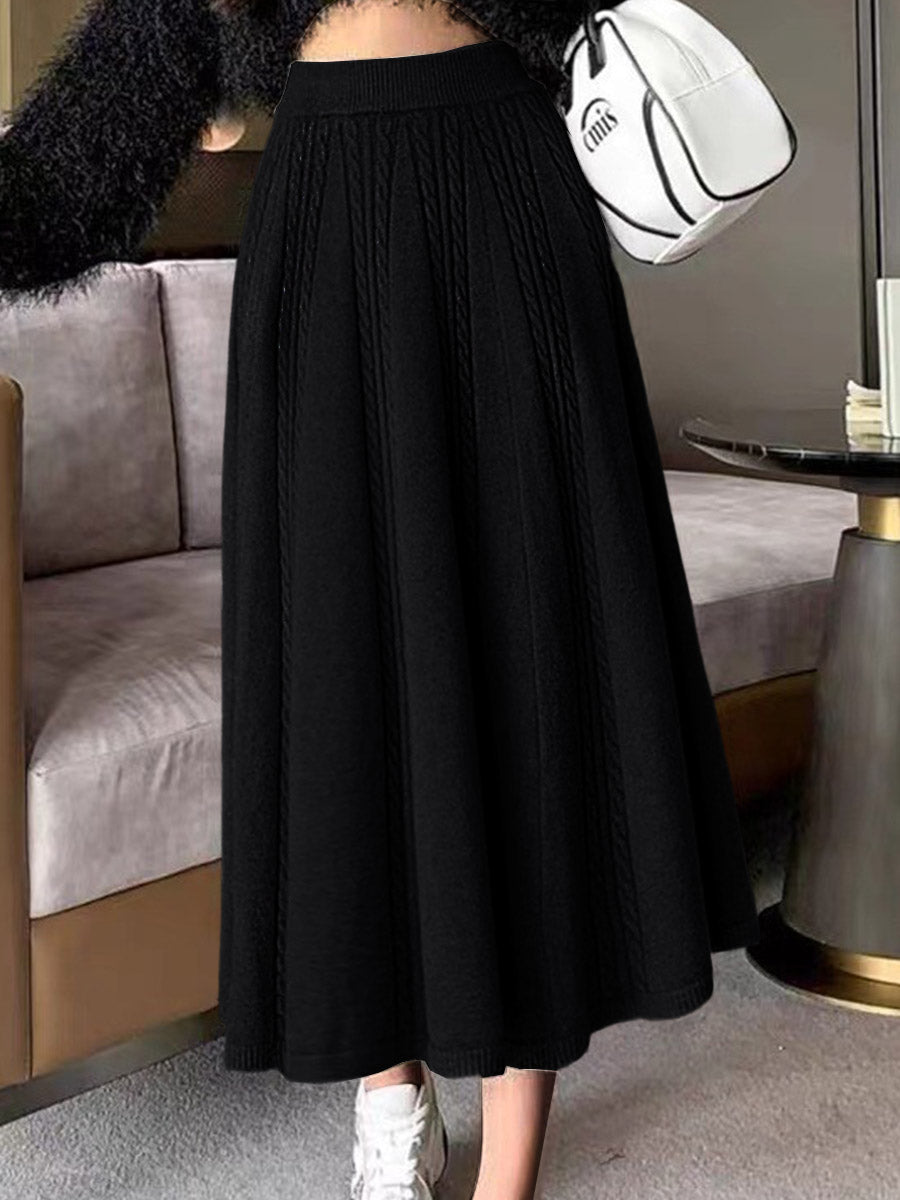 Women's Solid Color Elastic Waist A-Line Knit Skirt