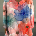 Women's Flower Colors Floral Pattern Print Casual Cotton And Linen 3/4 Sleeve Shirt