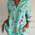 Women's Vintage Boughs And Robin Birds Pattern Art Print Casual Cotton Shirt