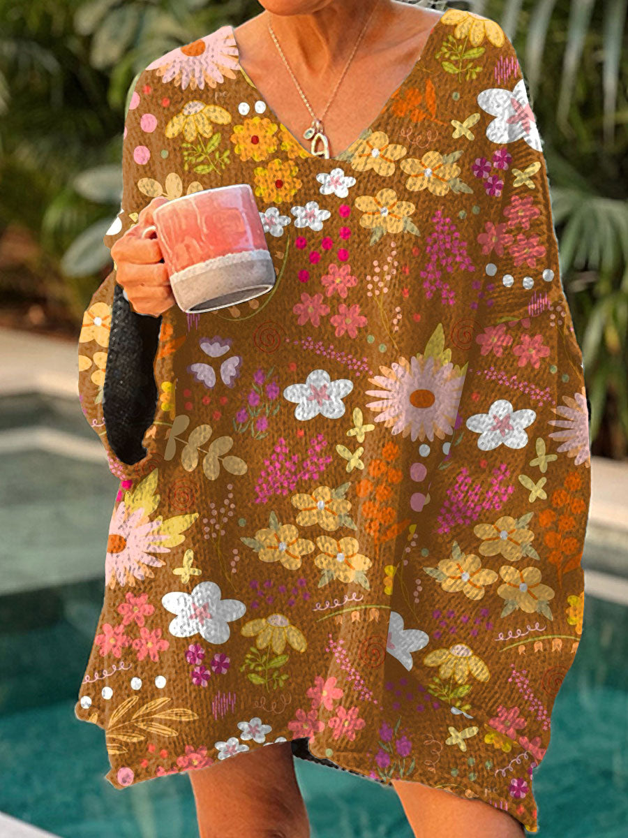 womens-vintage-floral-art-print-casual-pullover-sweater-wzch