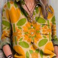 Women's Vintage Ethnic Floral Geometric Painting Art Print Casual Cotton And Linen Shirt