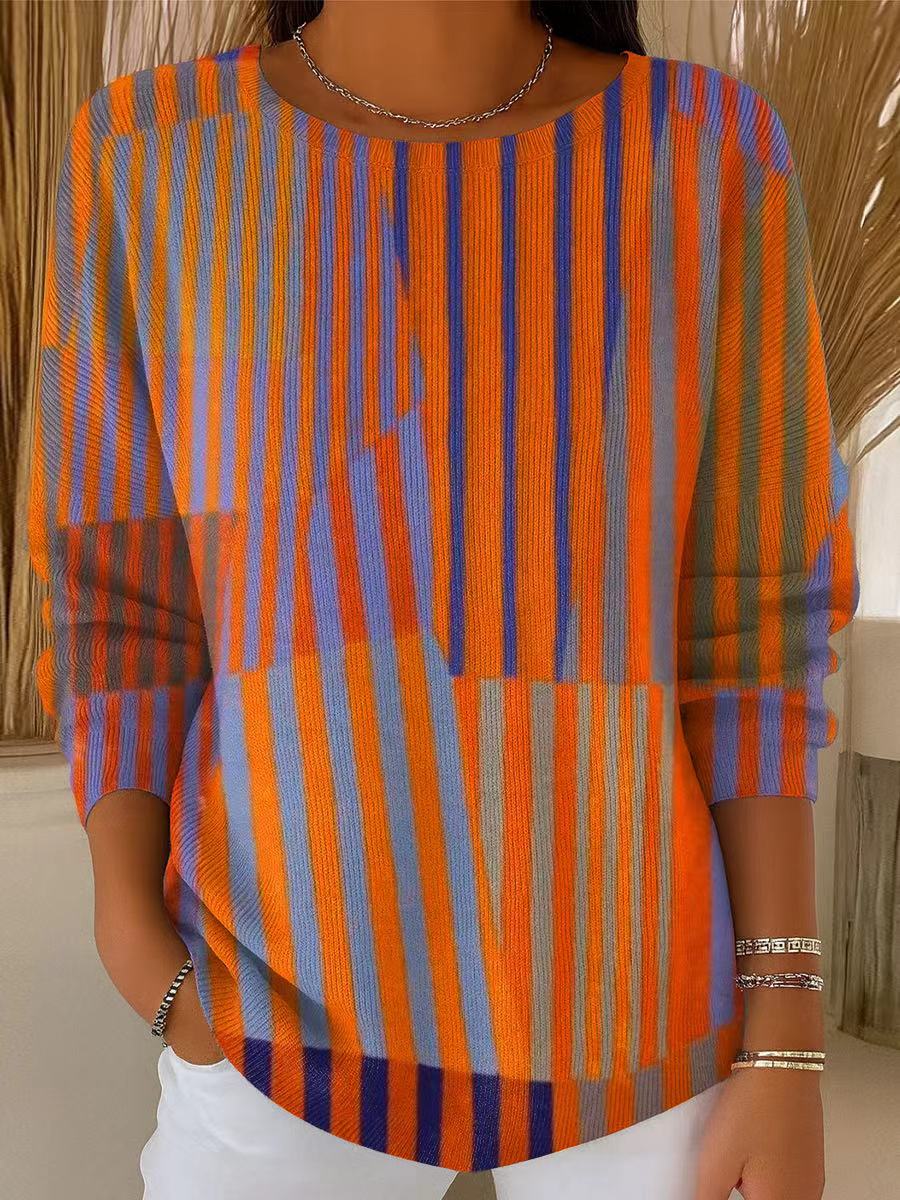 Women's Beautiful Multicolor Abstract Stripe Painting Art Print Casual Pullover Sweater