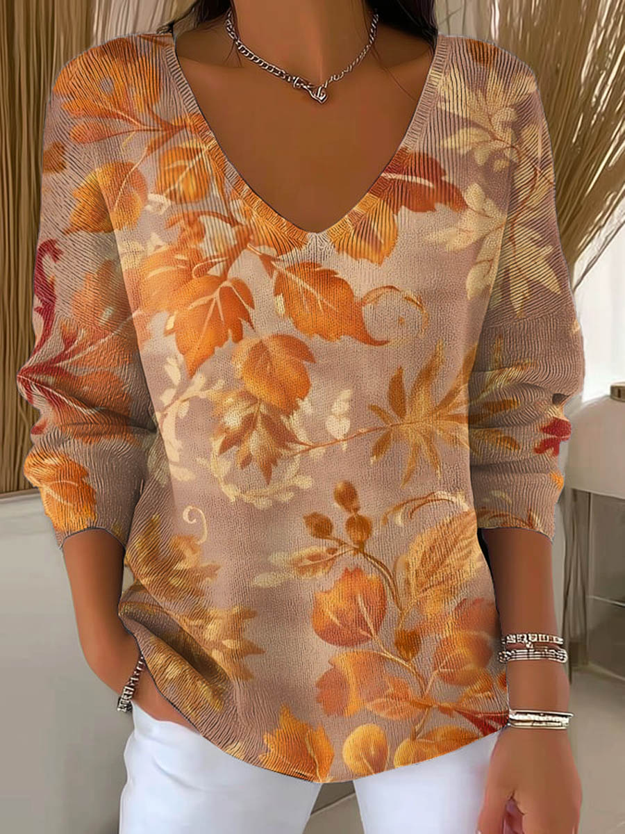 womens-vintage-leaf-pattern-art-print-casual-pullover-sweater