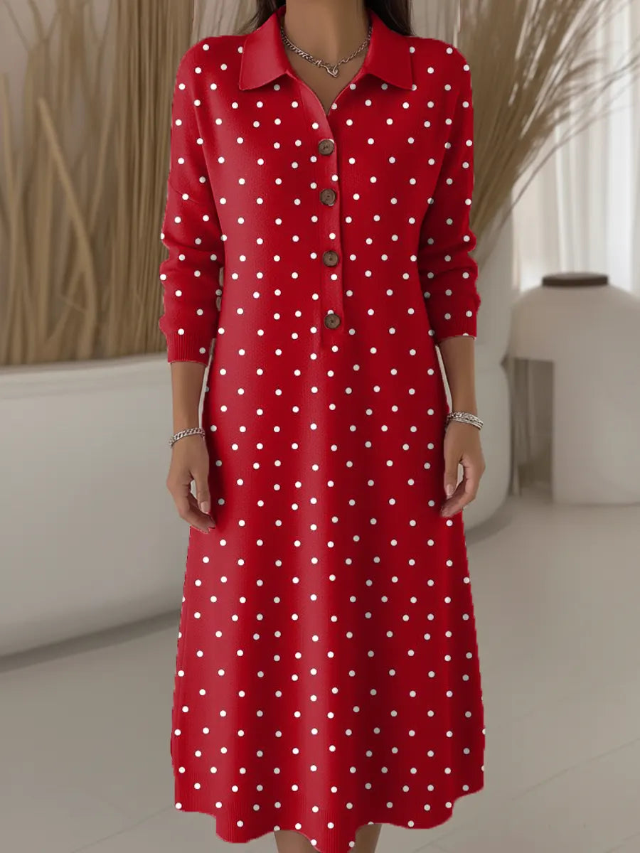 Women's Vintage Dot Pattern Art Print Casual Knitted Dress