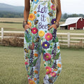 Women's  Bee  Floral  Art Print Casual 100% Cotton Wide Leg Jumpsuit