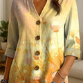 Women's Autumn Maple Leaves Dandelions Pattern Print Casual Cotton And Linen Shirt