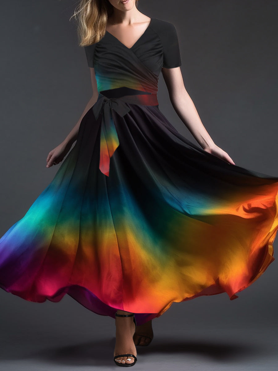 Women's Artistic Rainbow Gradient Dress Two Piece Dress