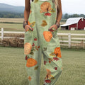 Women's  Autumn Pumpkin Vintage Art Print Casual 100% Cotton Wide Leg Jumpsuit