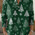 Women's Christmas Tree Art Print Buttoned Cardigan Sweater