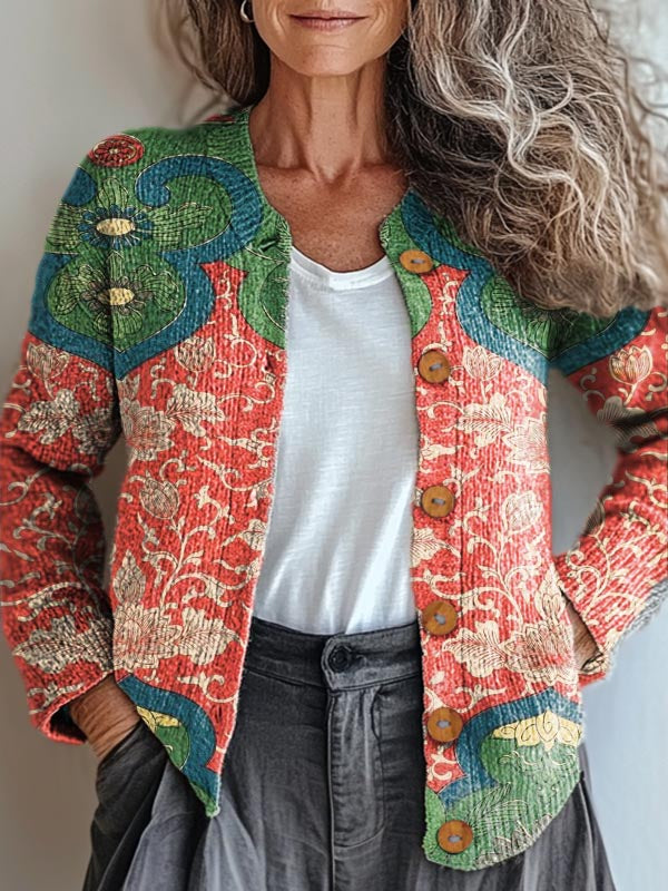 womens-vintage-floral-art-print-buttoned-cardigan-sweater-njuh