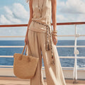 Women's Comfortable Loose Sleeveless Top + Pants Cotton Linen Two-piece Set