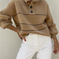 Contrast Color Loose Casual Polo Pullover Sweater
