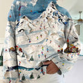 Women's Ski Painting Art Print Knit Turtleneck Pullover Sweater