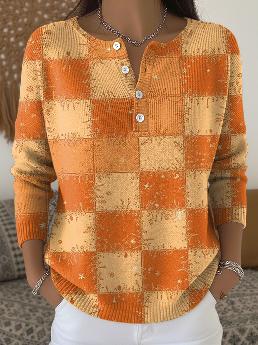 Women's Halloween Plaid Pattern Art Print Buttoned Cardigan Sweater