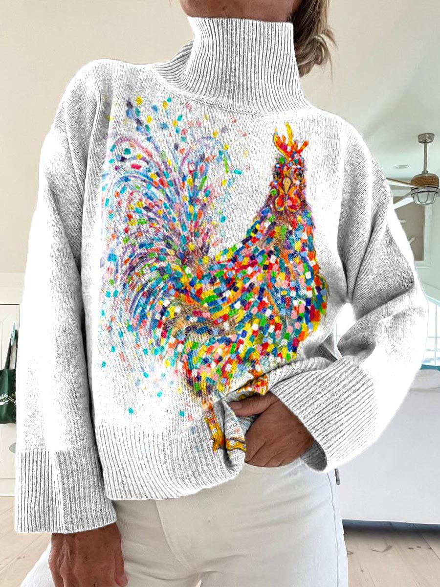 womens-lovely-chicken-pattern-art-print-knit-turtleneck-pullover-sweater