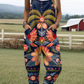 Damen-Jumpsuit mit Vintage-Blumenmuster, lässig, aus 100 % Baumwolle, weites Bein 
