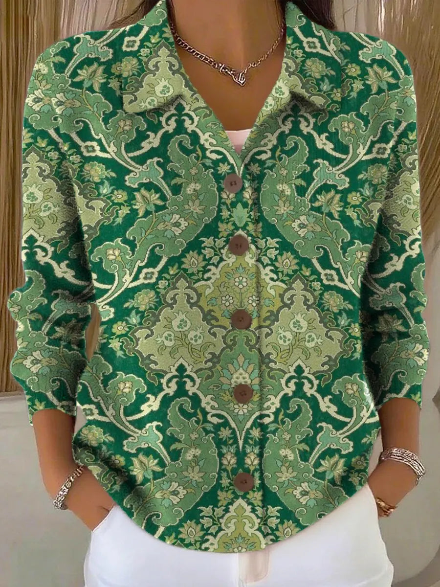 Women's Vintage Floral Art Print Casual Cardigan Sweater