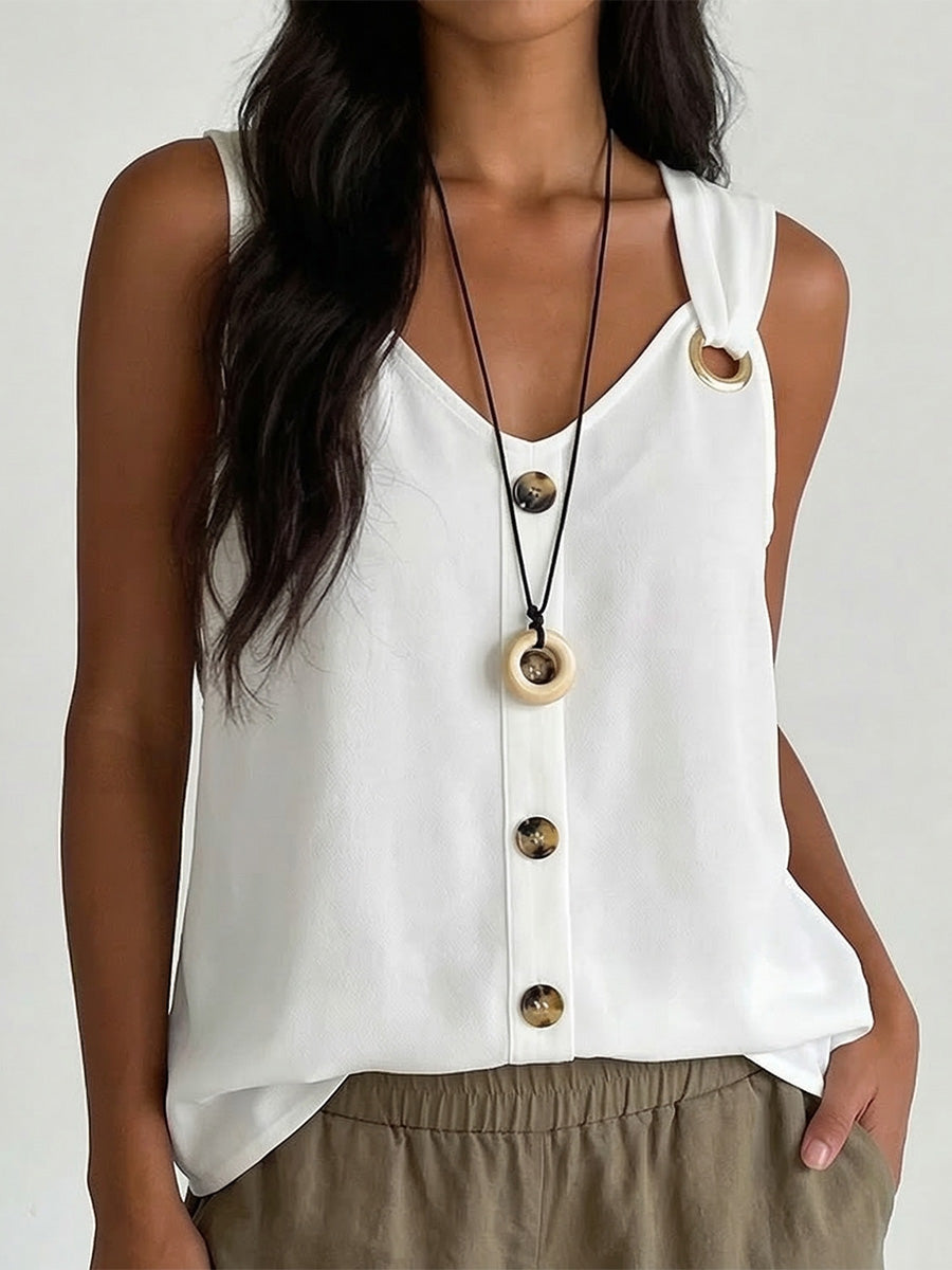 Women's Button-front Spaghetti Strap Vest Top