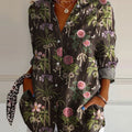 Women's Flower Art Print Casual Cotton Shirt